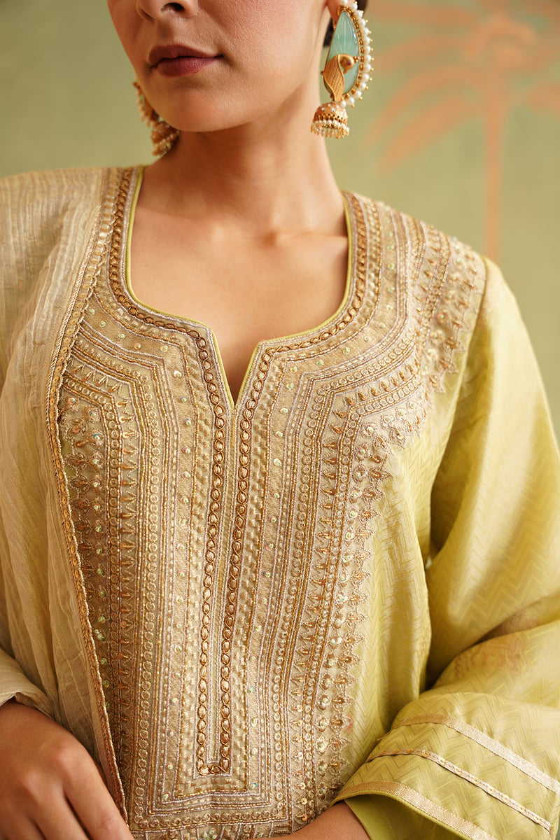 Green Brocade Embroidered Kurta Suit Set