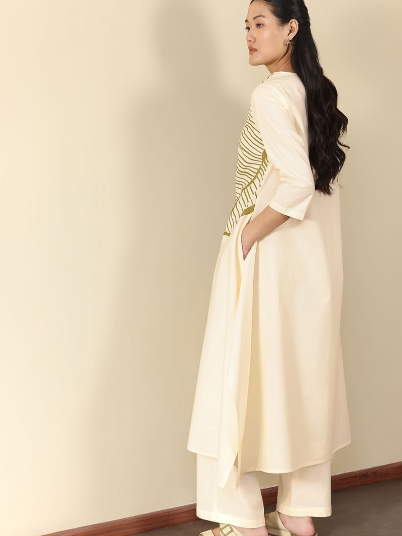 Cotton Abstract Placement Print Kurta Set