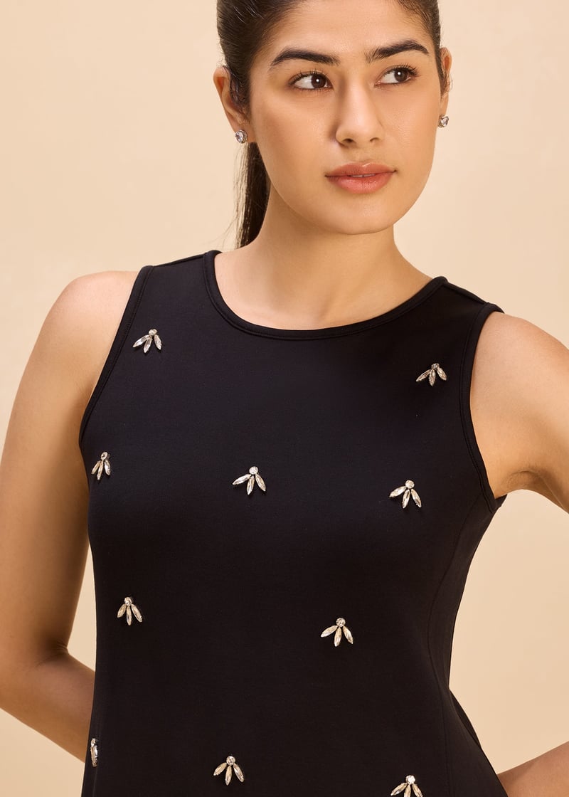 Carbon Black Rhinestone Shift Dress