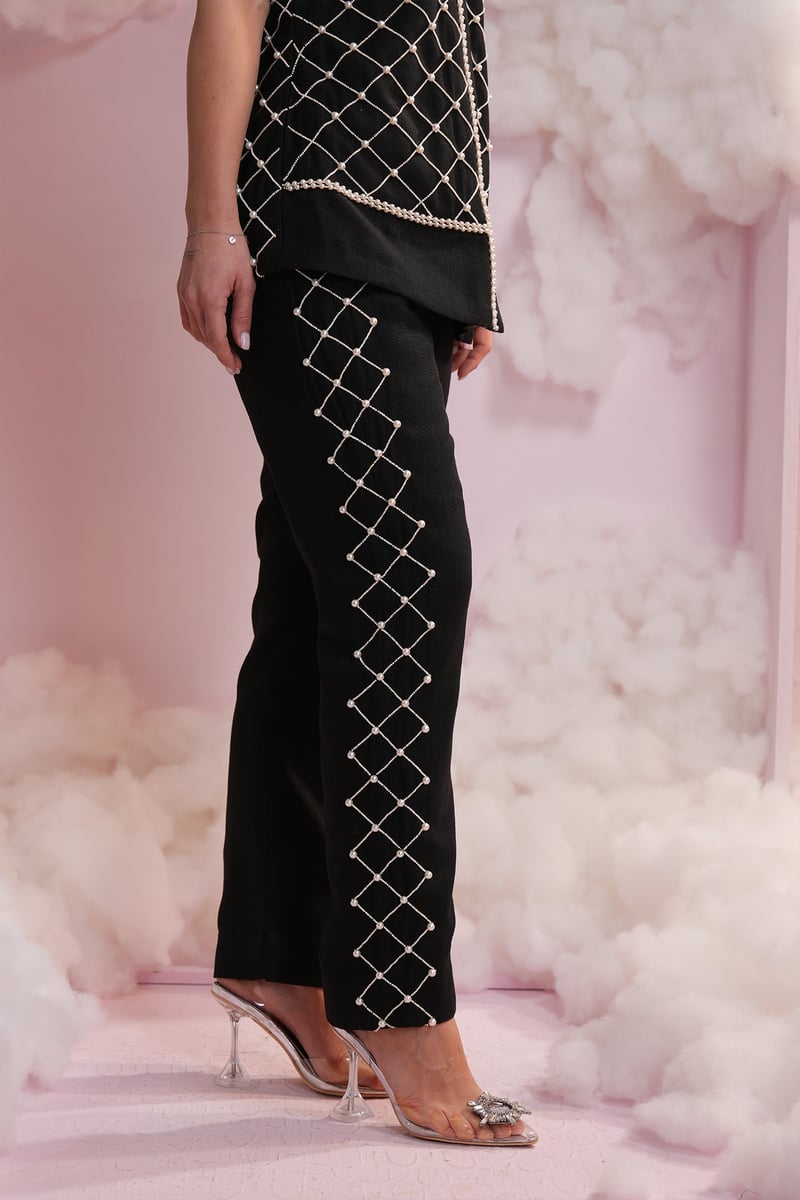 Black Pearl Lattice Shirt and Trouser Co-ord Set