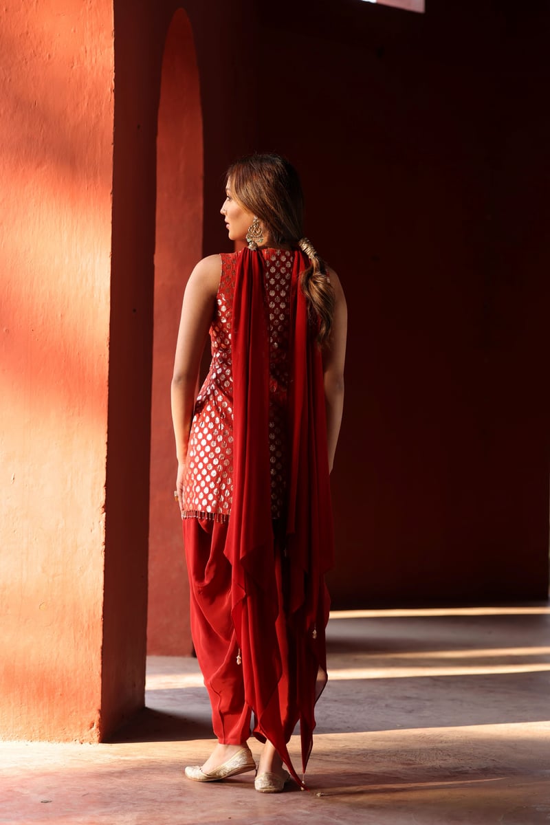Red Chanderi Silk Suit