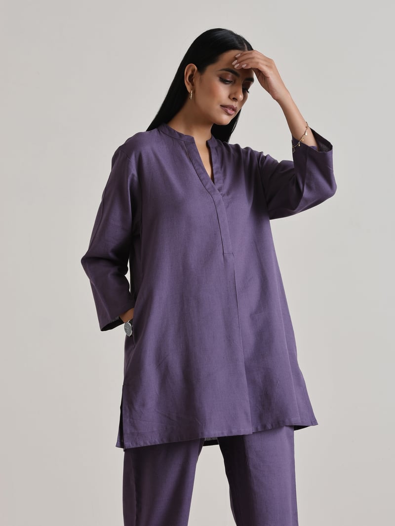 Plum Purple Relaxed Fit Co-ord Set with Straight Pants