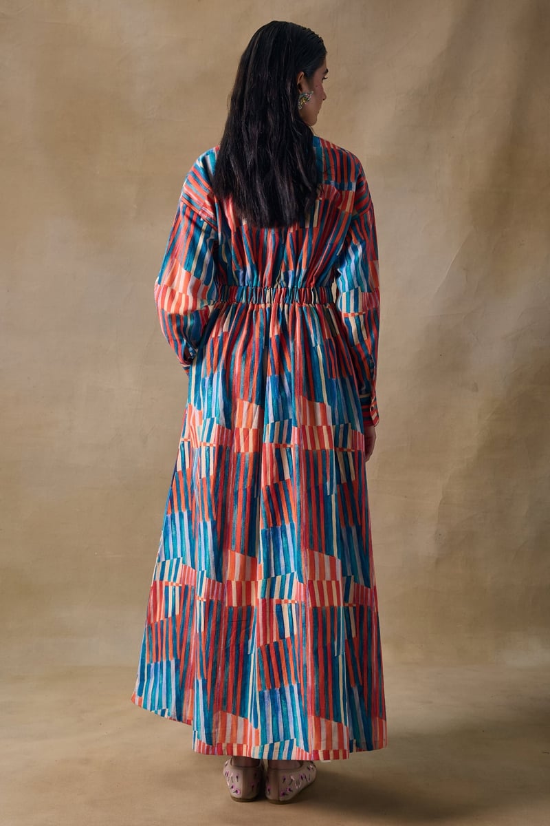Asilah Stripe Maxi Faux Wrap Dress with Embellished Waist