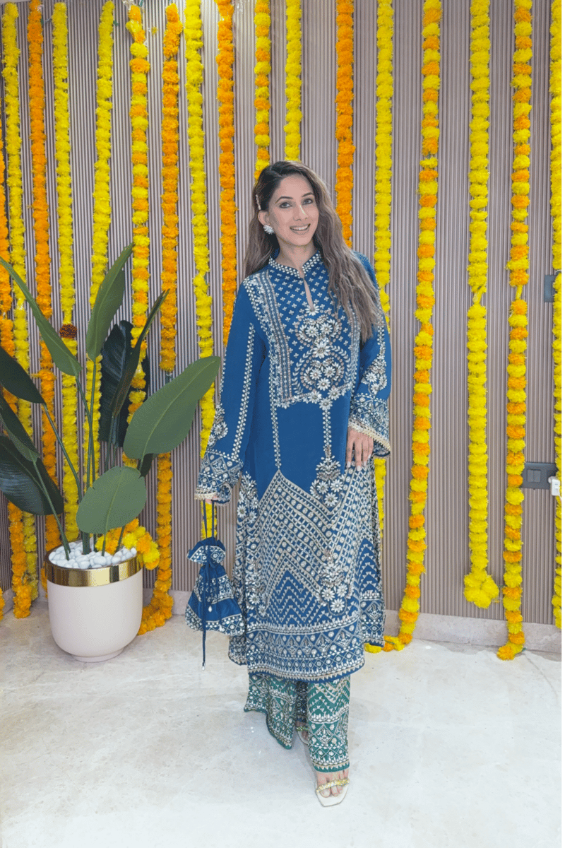 Teal & Emerald A-Line Printed Kurta Set with Palazzo