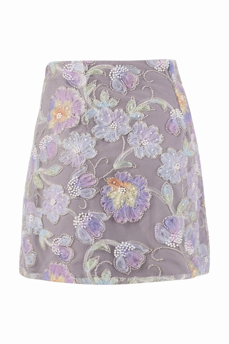 Peri Pastel Floral Beaded High-Waist Mini Skirt