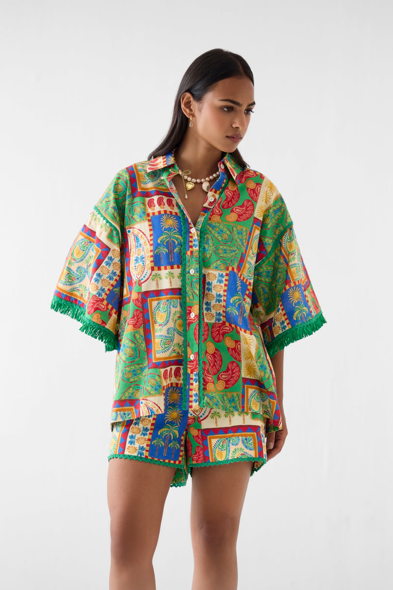 Multicolor Printed Shirt and Shorts Co-ord Set