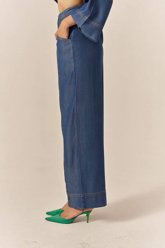 Blue Lapel Shirt and Flared Pants Co-ord Set