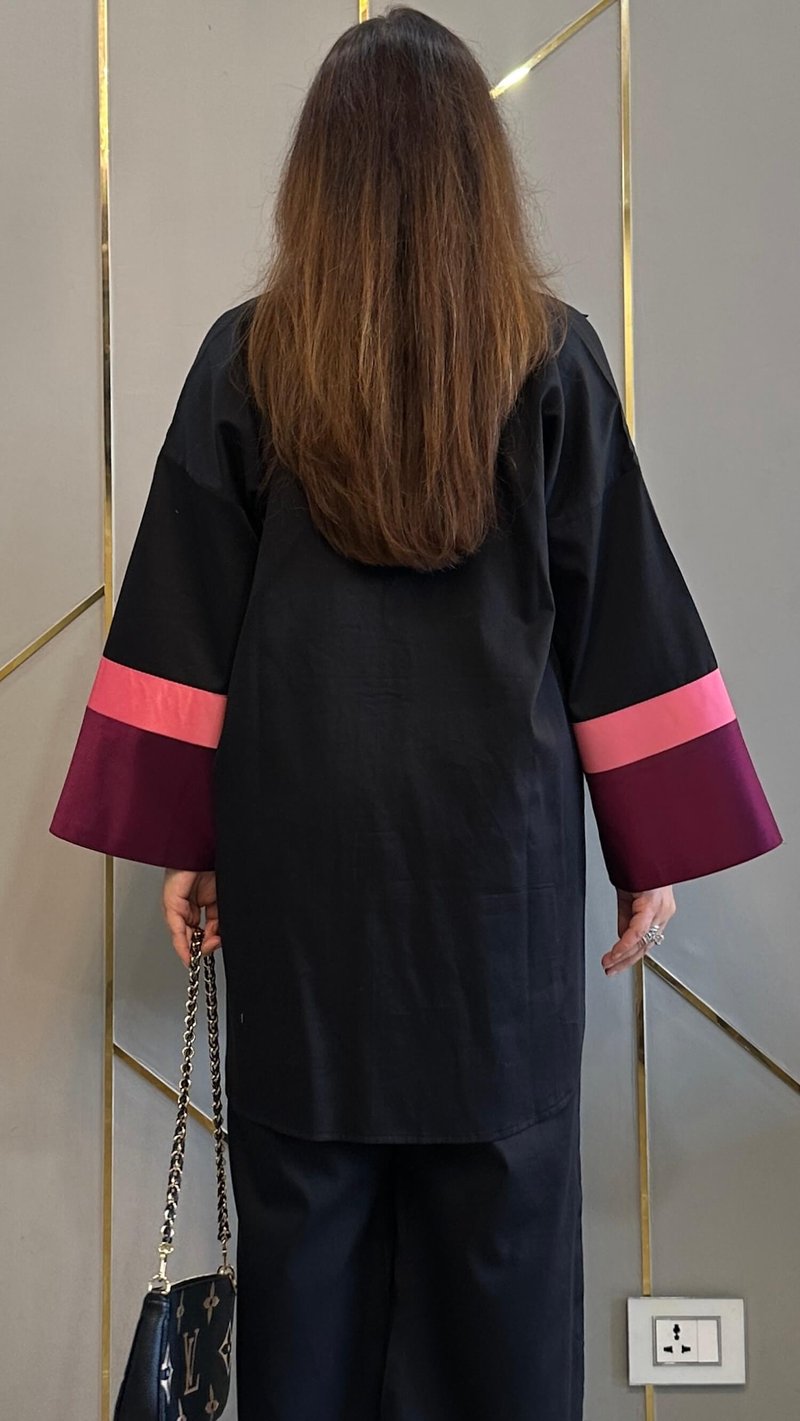 Black Cotton Colorblock Cuff Co-ord Set