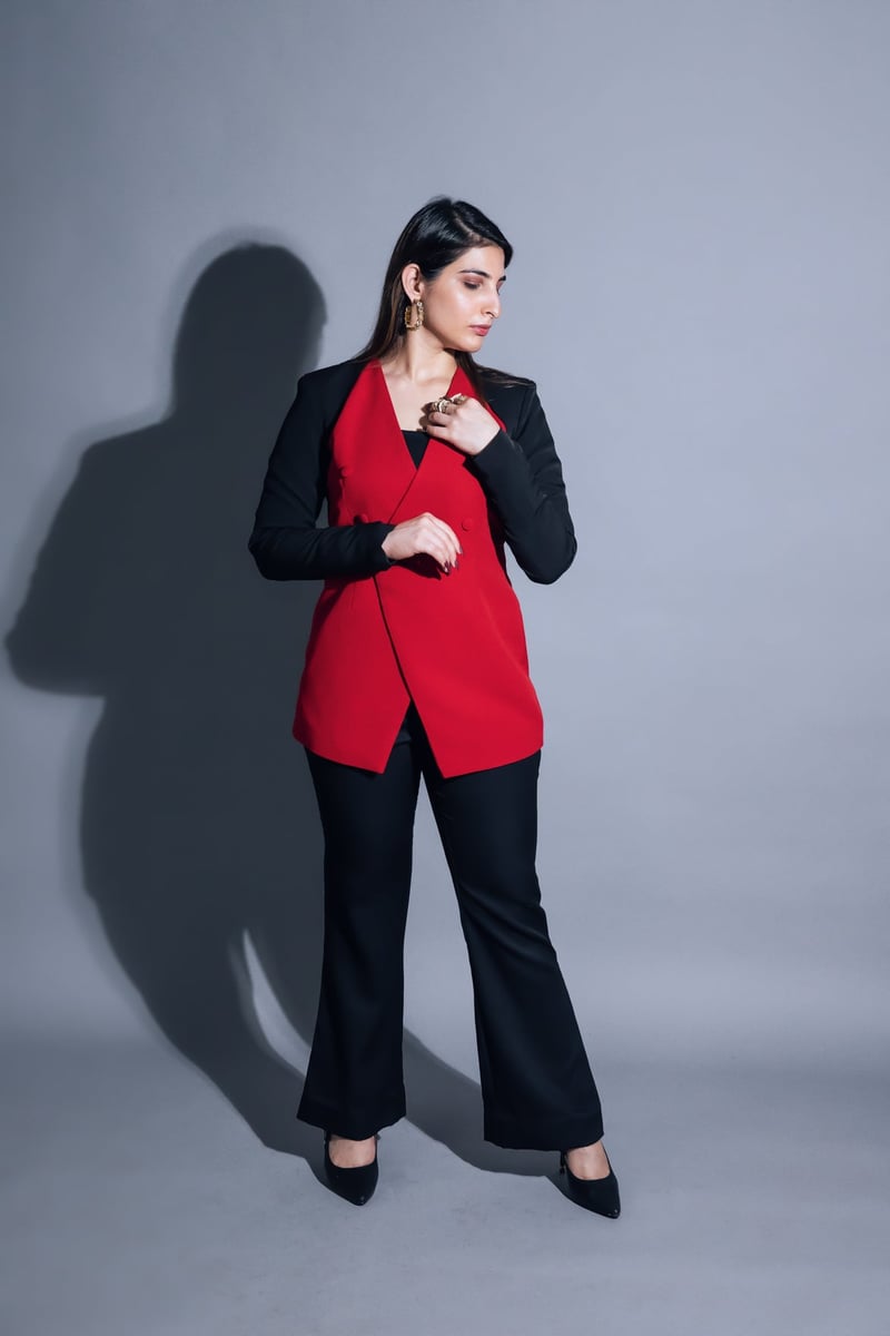Red and Black Double-Breasted Blazer Co-ord Set