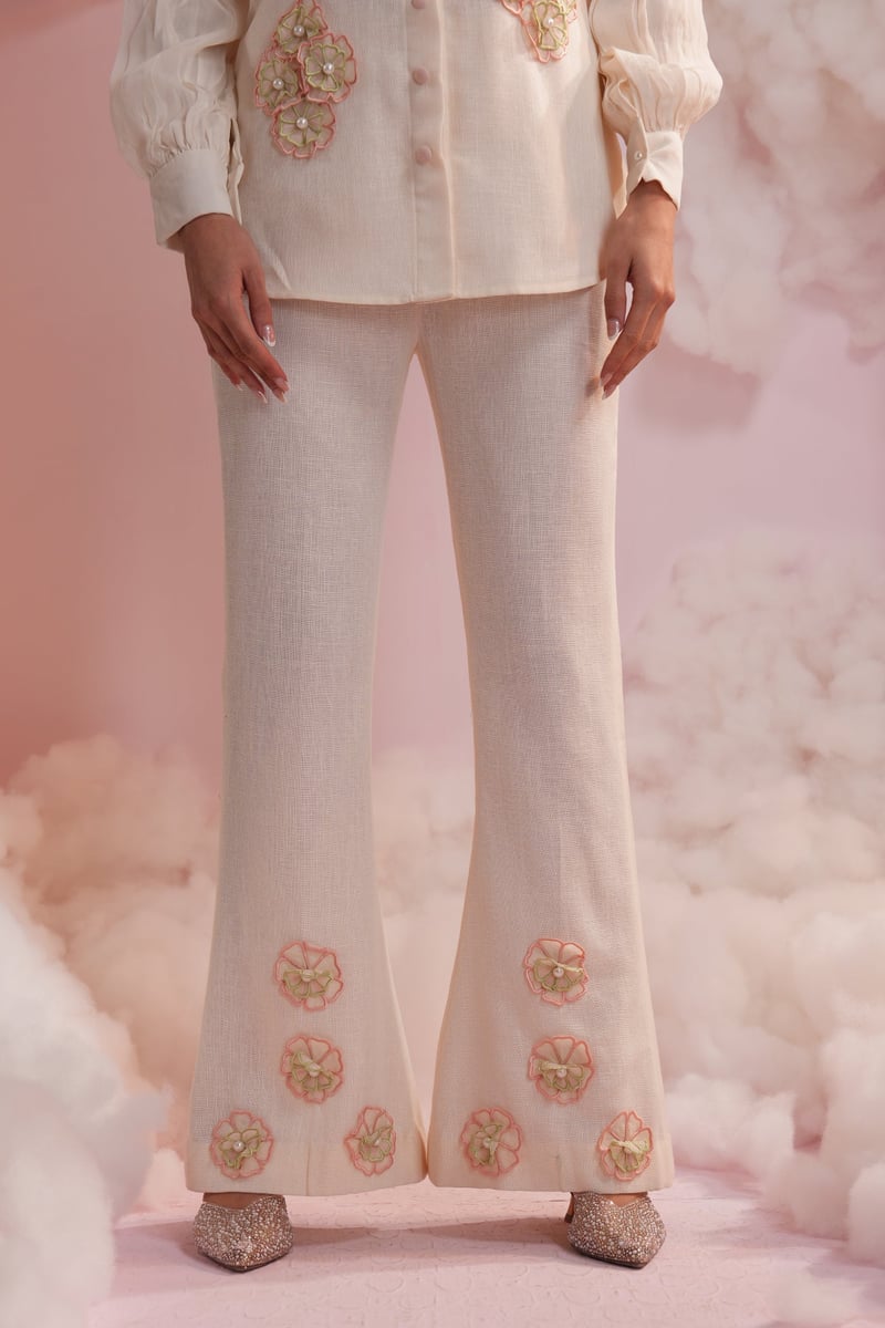 Cream Shirt and Bell-Bottom Co-ord Set