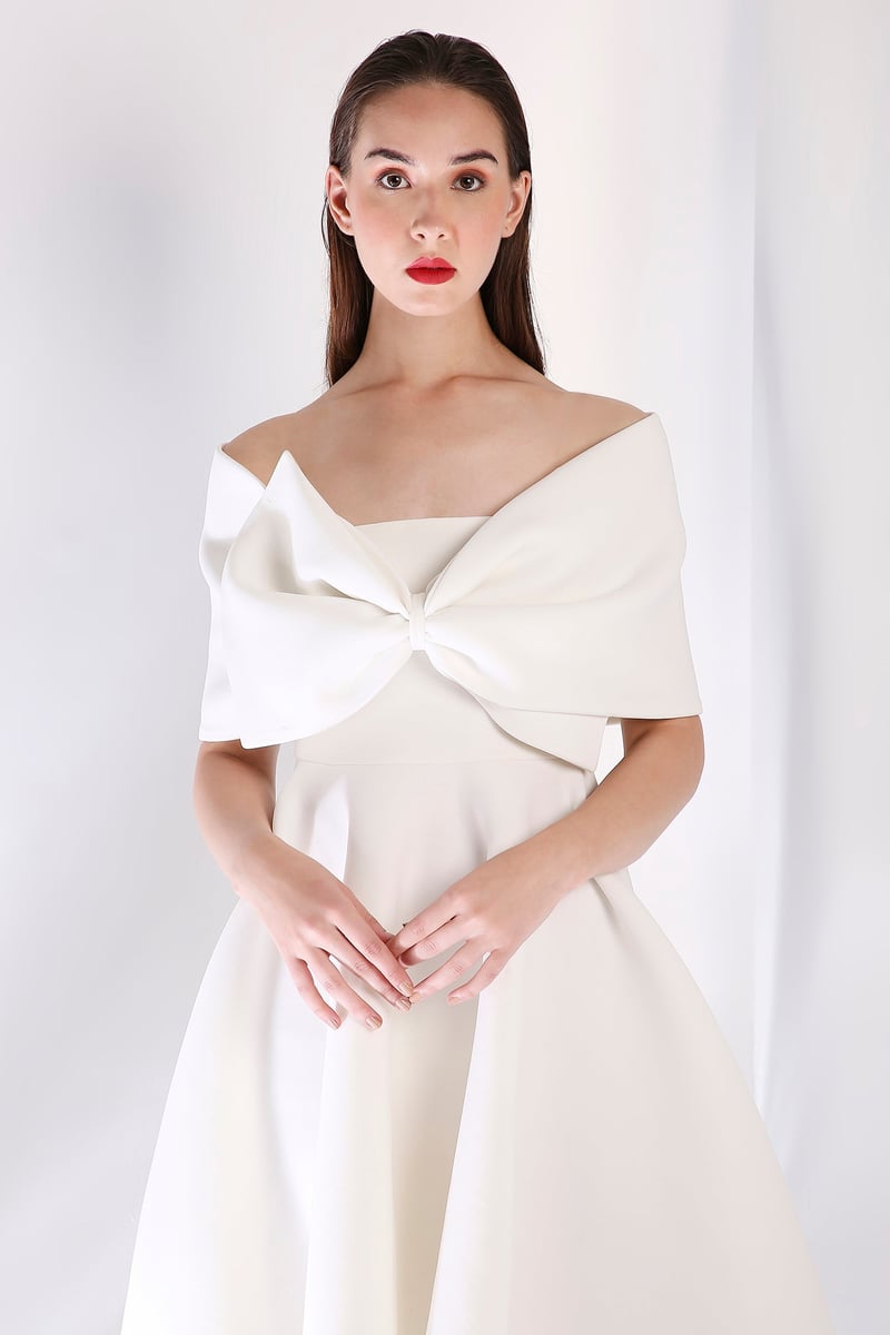 Off-White Strapless Fit and Flare High-Low Dress Set