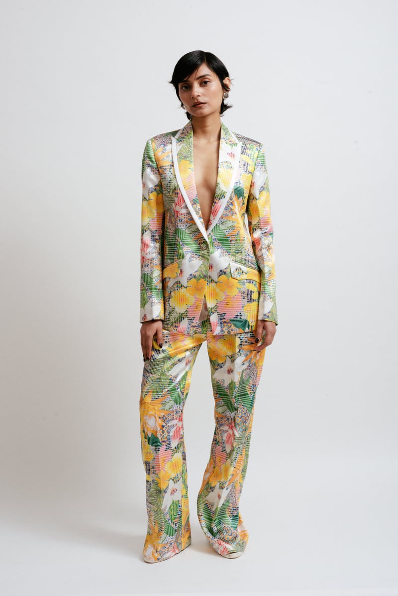 Multicolor Digital Print Tailored Jacket with Peak Lapels