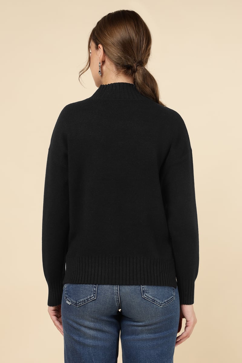 Black High Neck Crystal Embellished Pullover Sweater