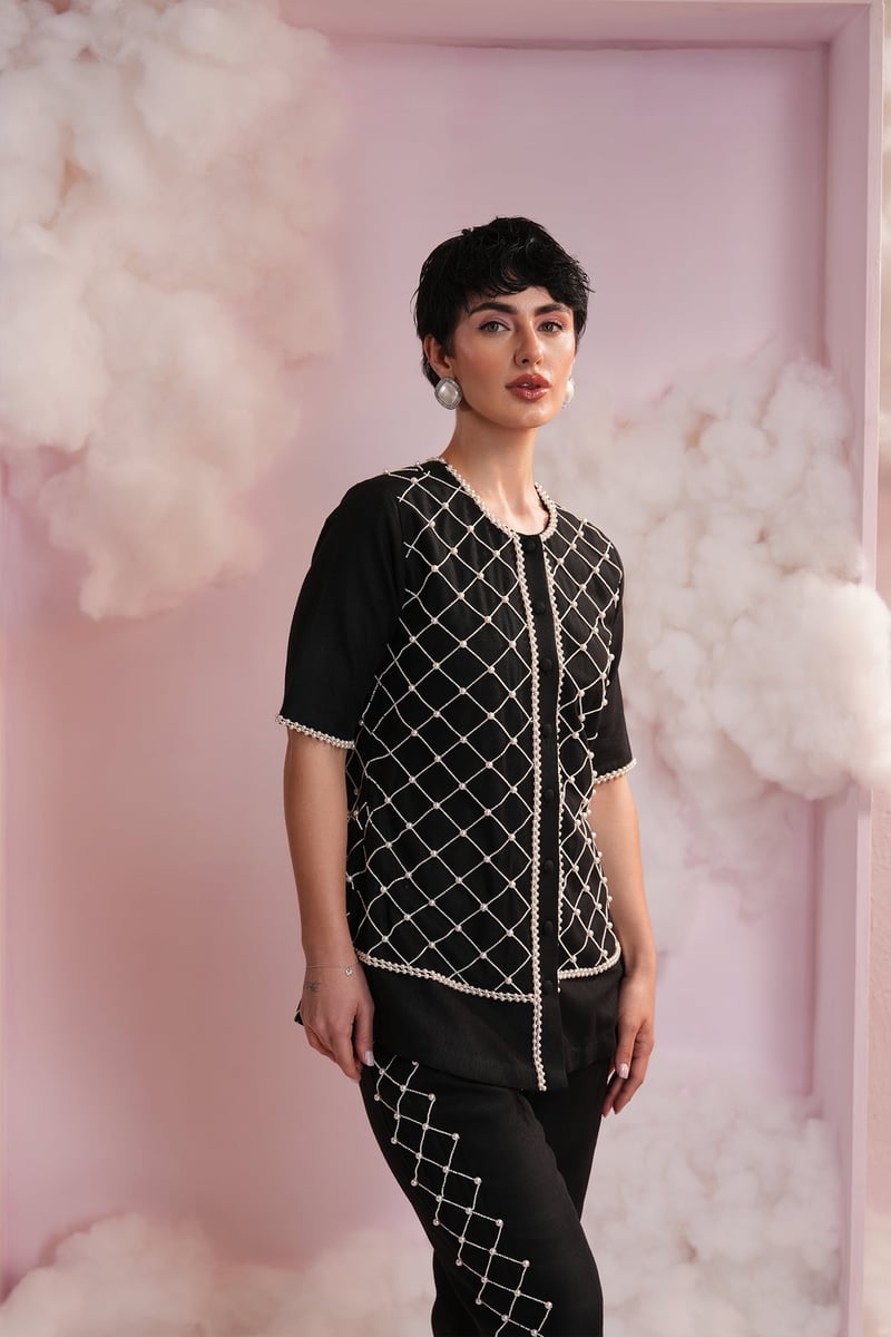 Black Pearl Lattice Shirt and Trouser Co-ord Set
