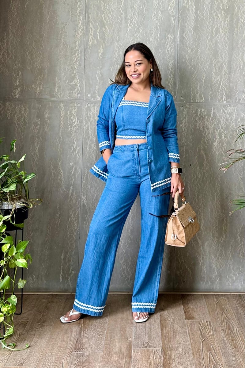 Blue Denim 3-Piece Co-ord Set with Bustier and Jacket — Design By Queen Bee