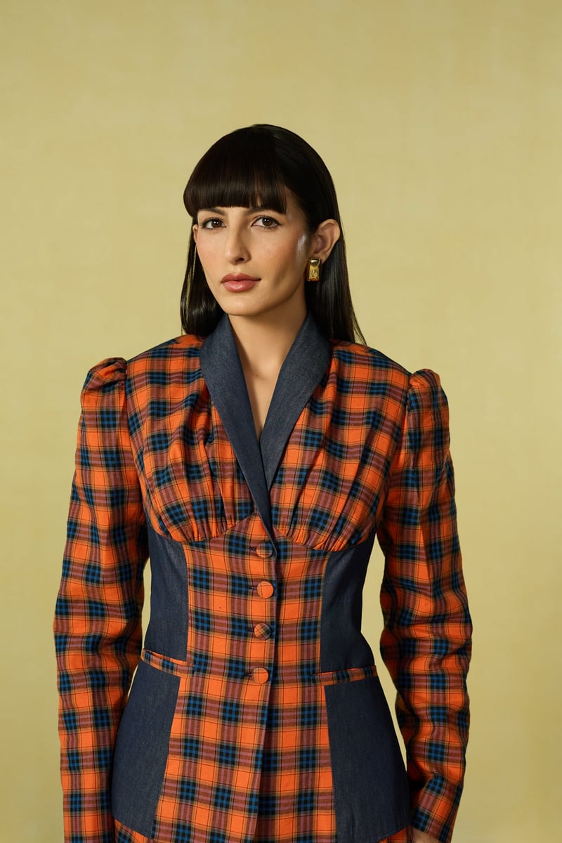Orange and Navy Check Tailored Co-ord Set