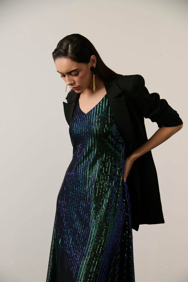 Black Oversized Blazer and Sequin Slip Dress Co-ord Set