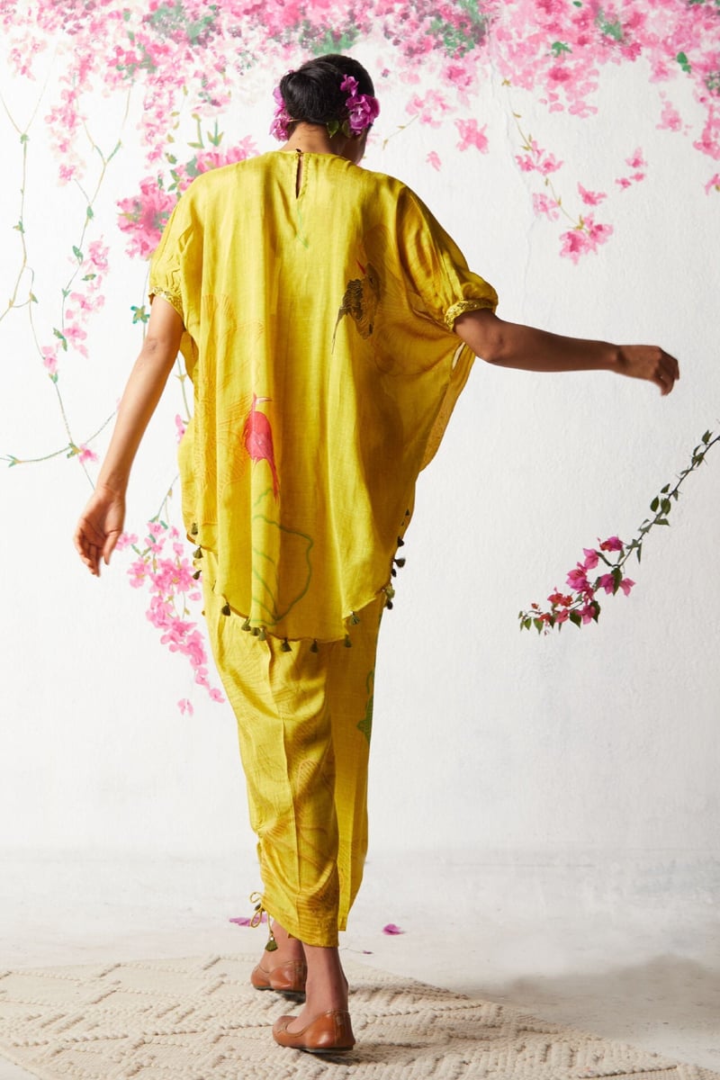 Yellow Chinon Chiffon Printed Kurta Pant Co-ord Set