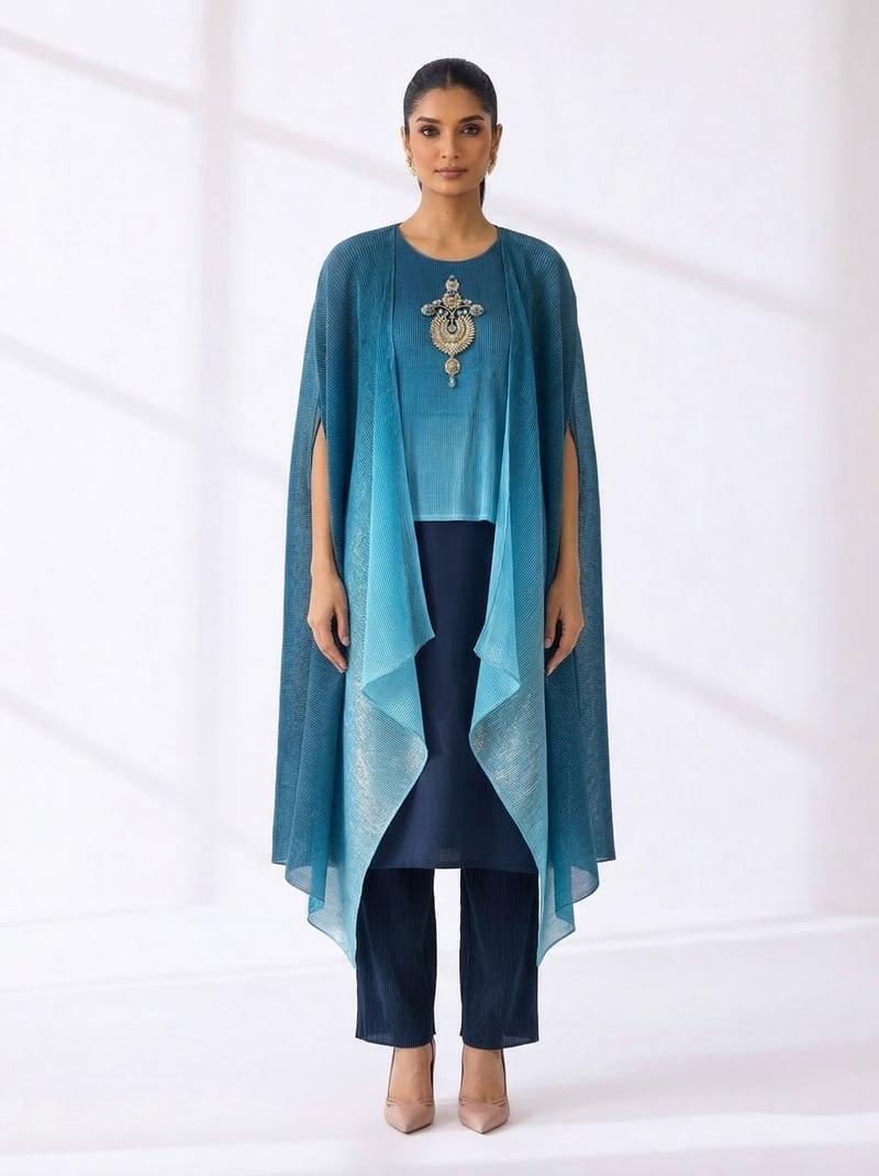 Ombre Ocean Blue Georgette Kaftan Co-ord Set — PREETI MEHTA