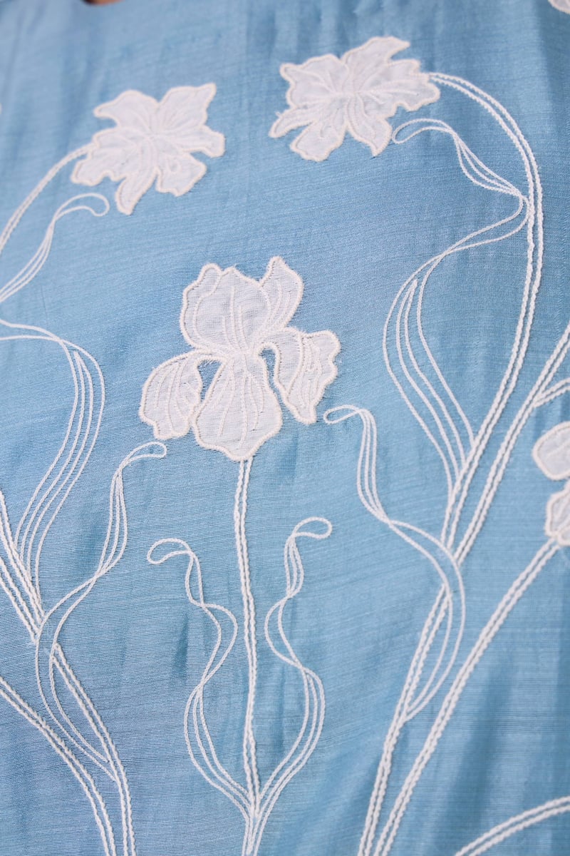 Blue Handwoven Chanderi Embroidered Maxi Dress