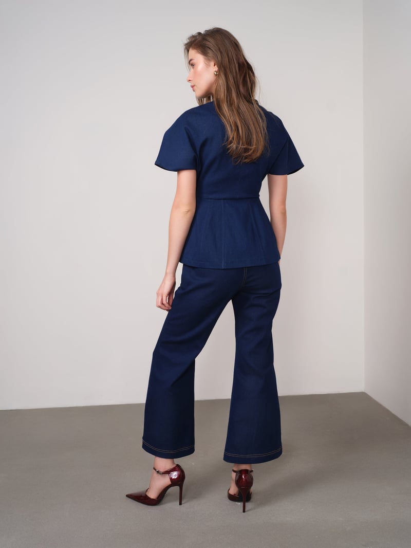 Dark Blue Slit-Hem Bootcut Jeans