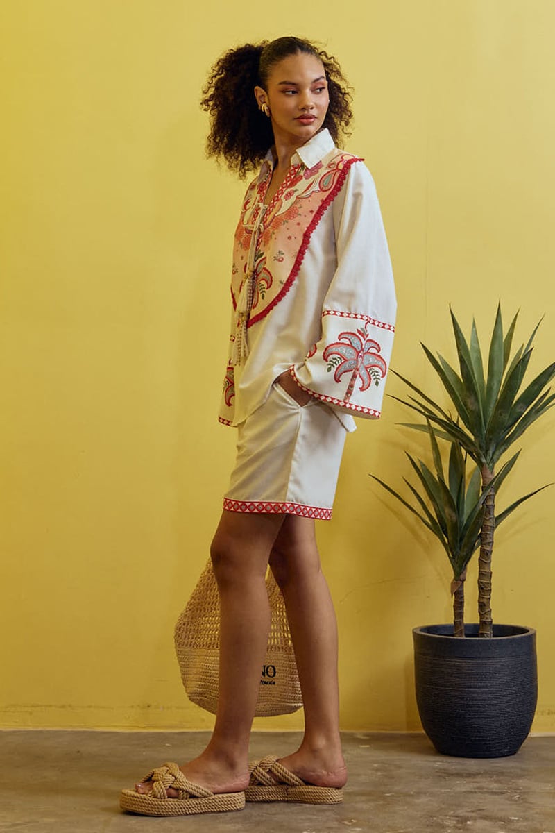 Cream Printed Shirt and Shorts Co-ord Set