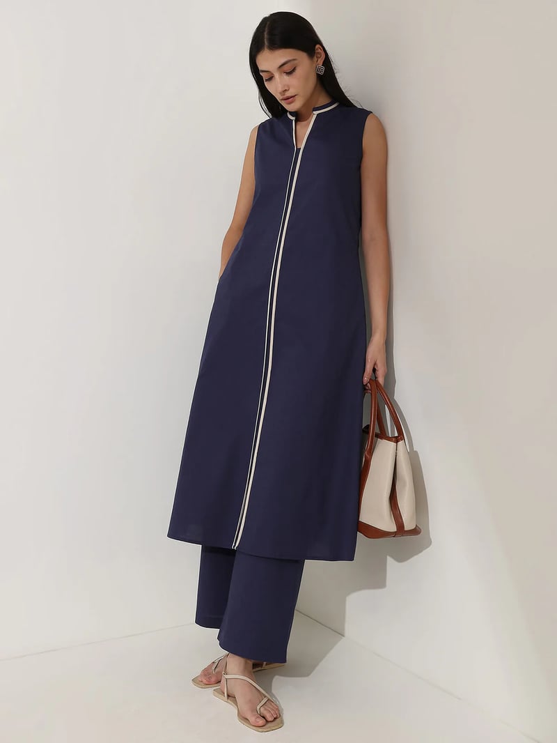 Cotton Trousers - Navy Blue