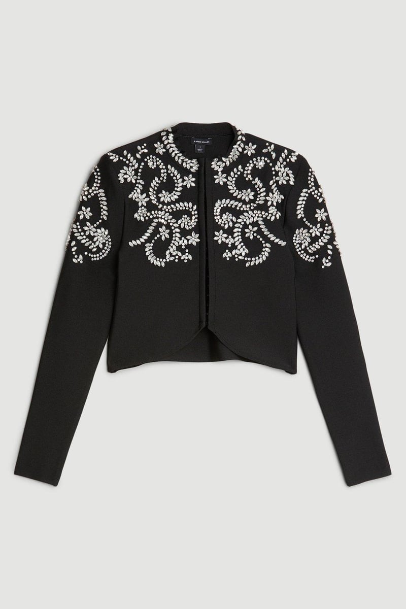 Black Cropped Crystal-Embellished Zip Jacket