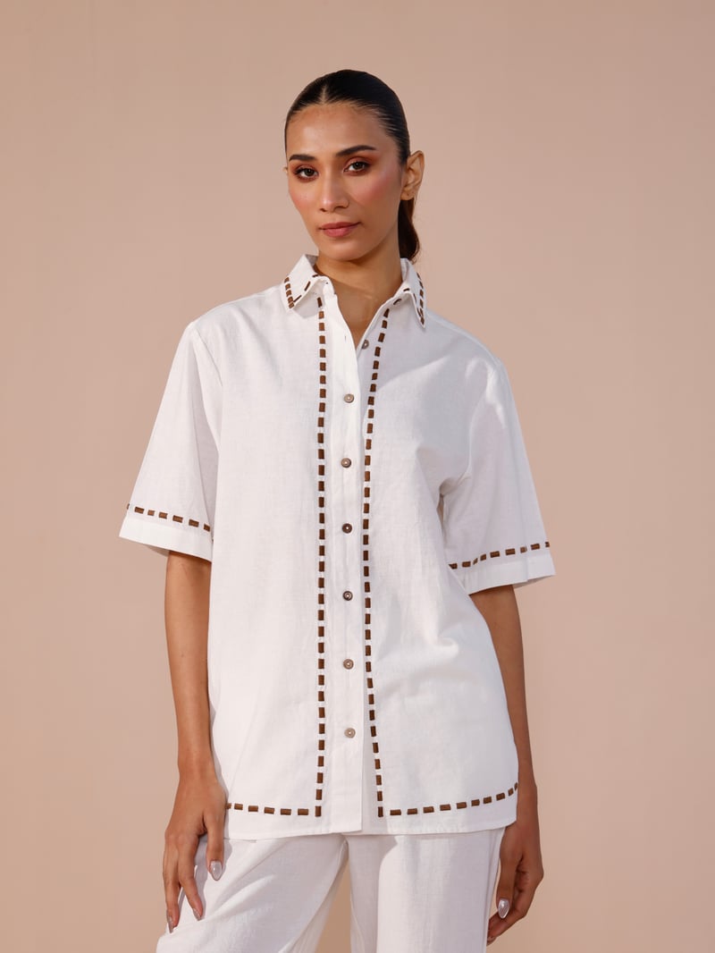 Vanilla Cotton Linen Shirt and Pants Co-ord Set