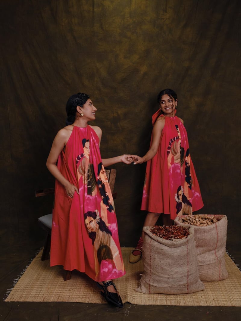 Pink Graphic Print Halterneck Midi Dress