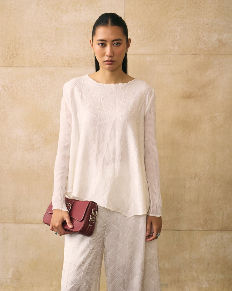 White Textured Top and Wide-Leg Pants Co-ord Set