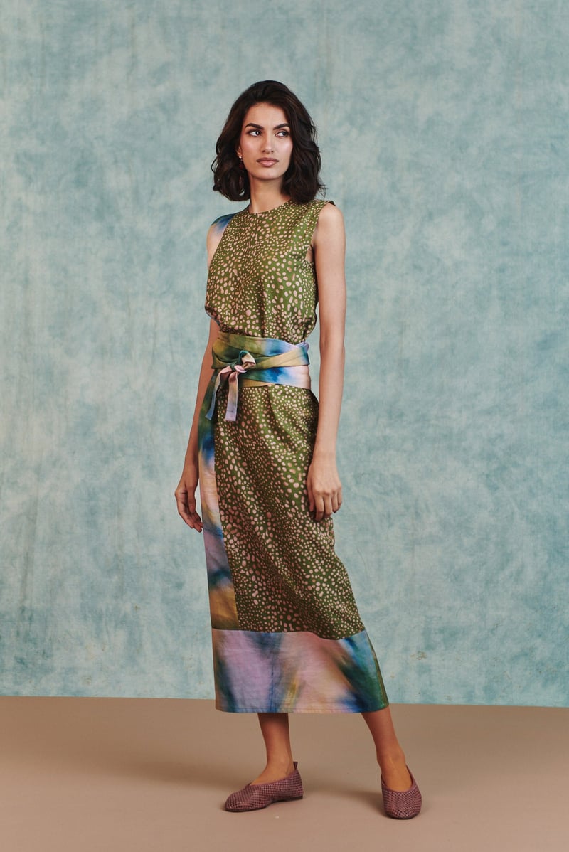 Prism Blot Co-Linen Tie Dress — Saphed
