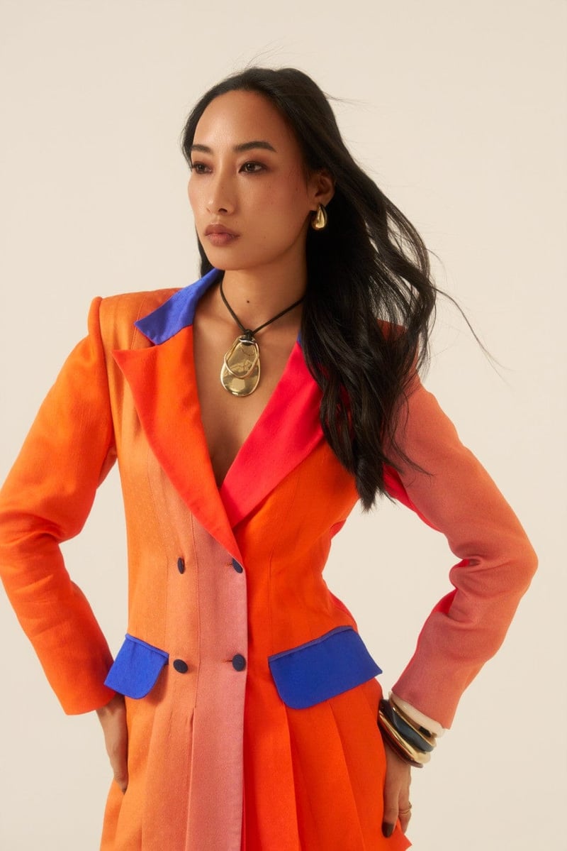 Sunset Ombre Blazer and Pleated Mini Skirt Co-ord Set