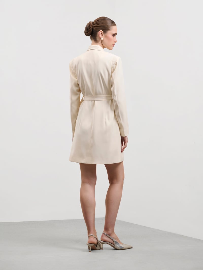 Ivory Wrap Blazer Dress with Pearl Embroidery