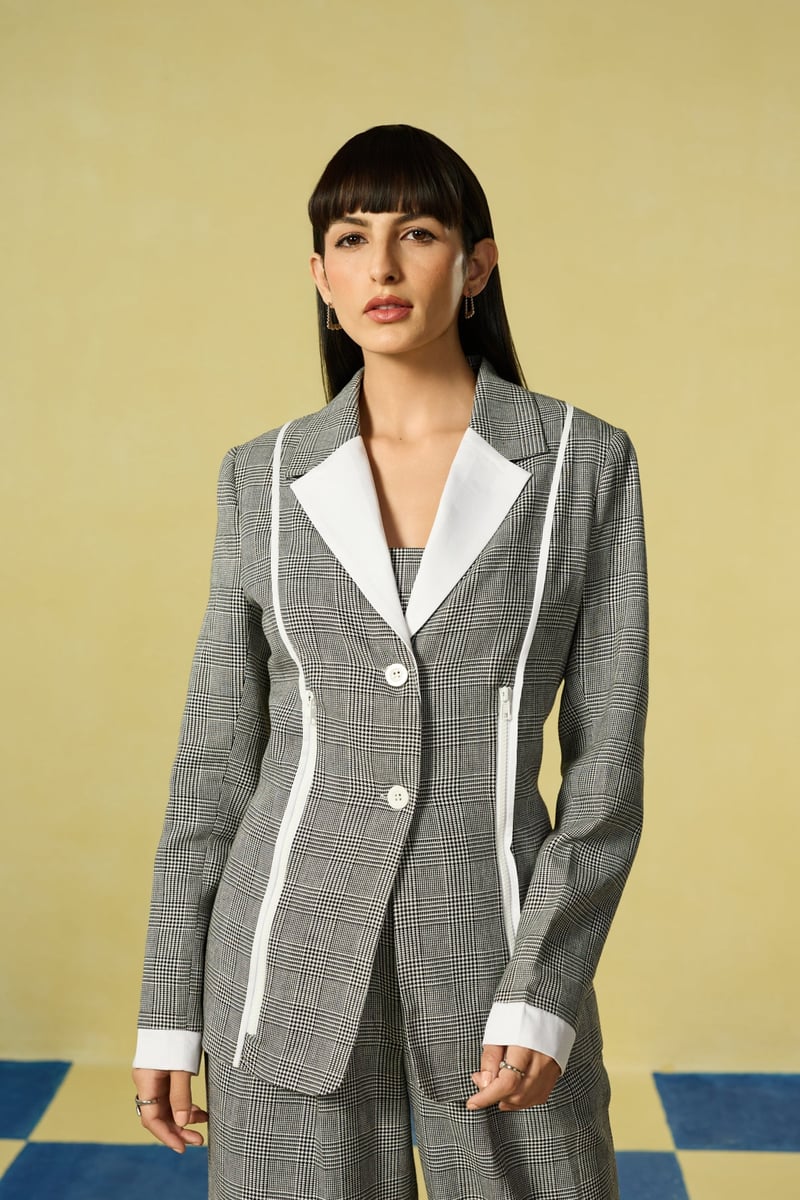 Grey and White Checked 3-Piece Co-ord Set