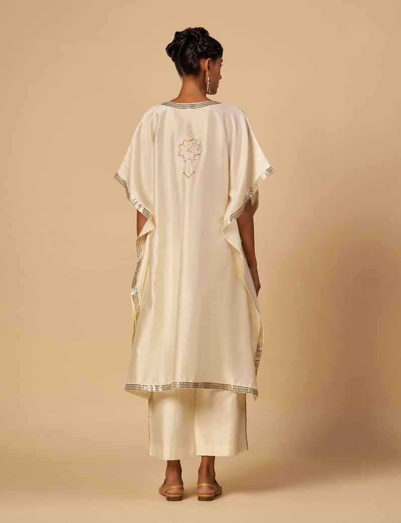 Off White Silk Chanderi Kaftan with Gota and Sequins