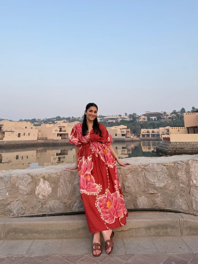 Red Pink Floral Printed Maxi Dress with Puff Sleeves