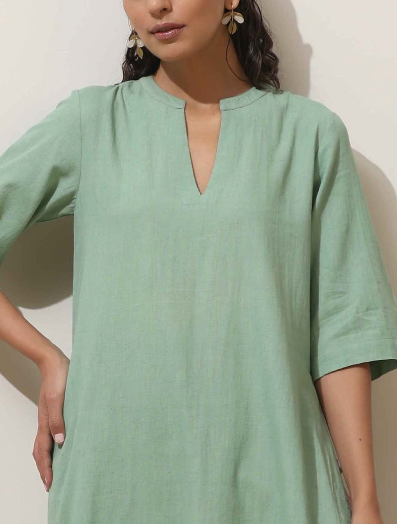 Mint Green Cotton Linen Straight Kurta Pant Set