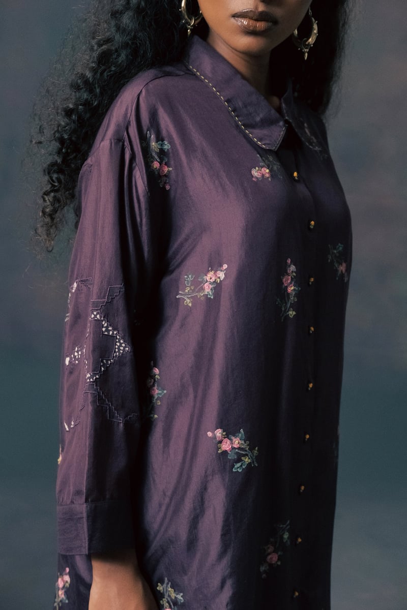 Print Drop Shoulder Shirt In Silk With Pants