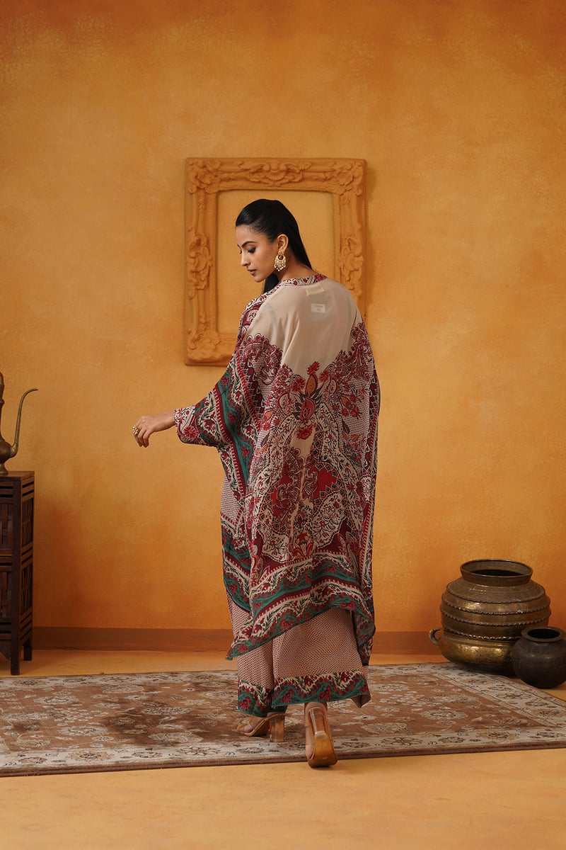 Printed Kaftan Top and Wide-Leg Pants Co-ord Set
