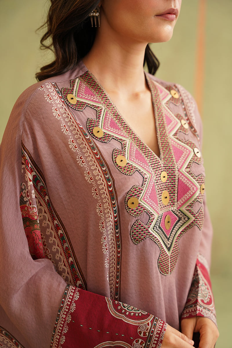Multi Bemberg Crepe Printed Co-ord Set with Neck Embroidery