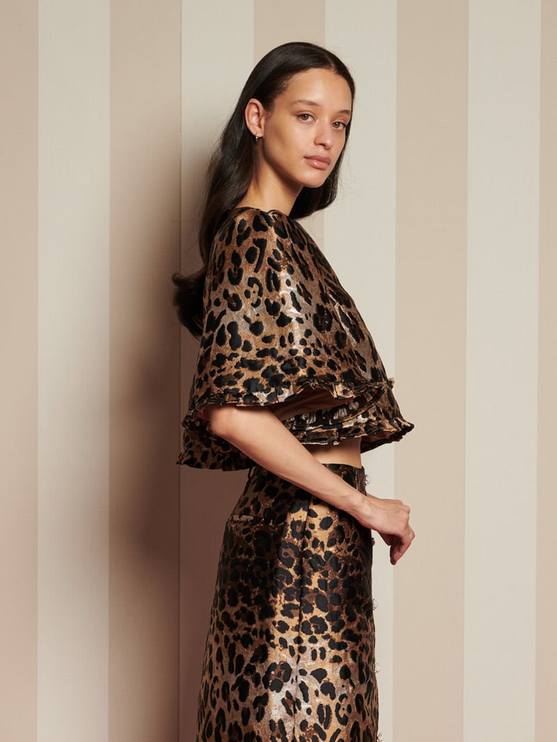 Brown Leopard Metallic Jacquard Crop Top