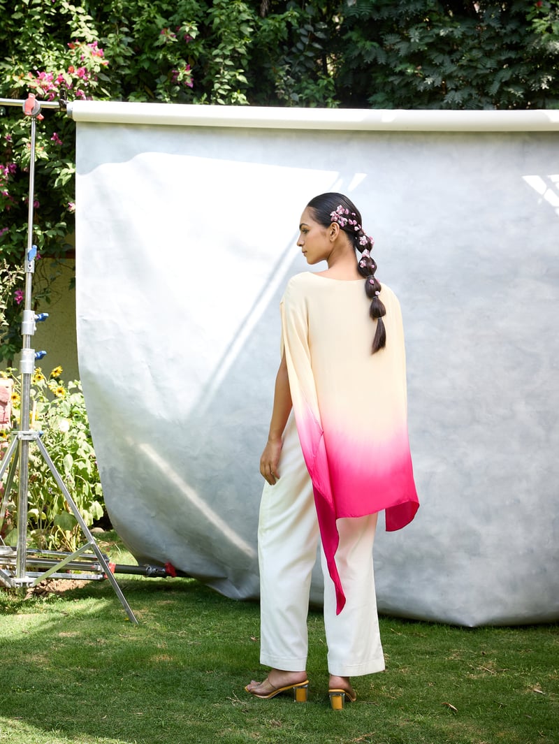 Pink Ombre Embroidered Kaftan Draped Top