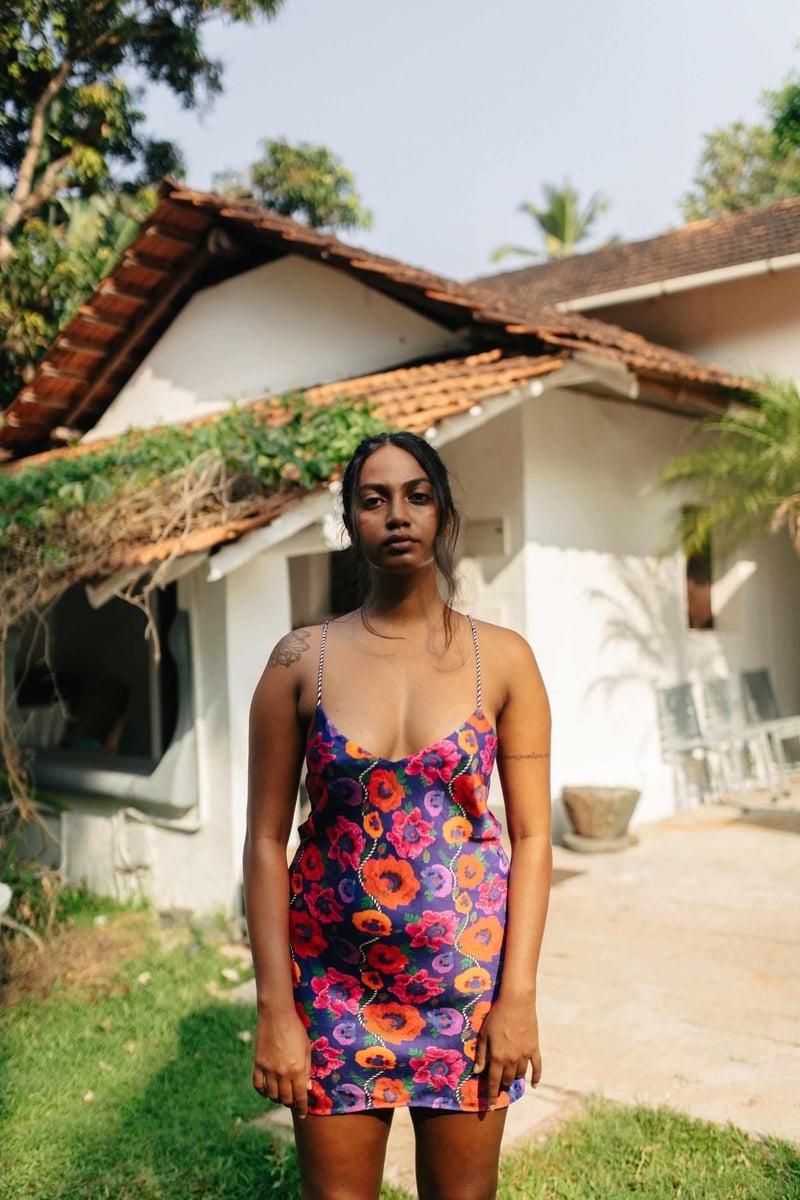 Oriental Poppy Short Slip Dress With Adjustable Handcrafted Straps