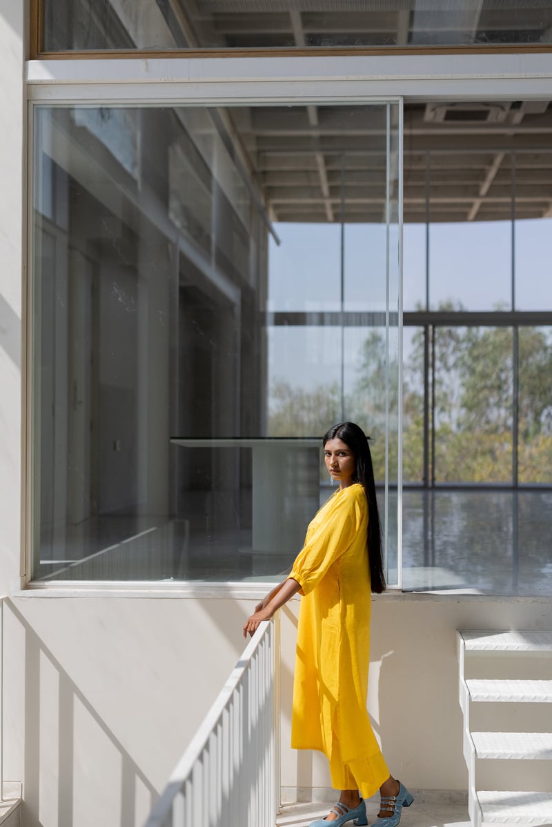 Sunflower Yellow Straight Kurta Set with Sequin Embroidery