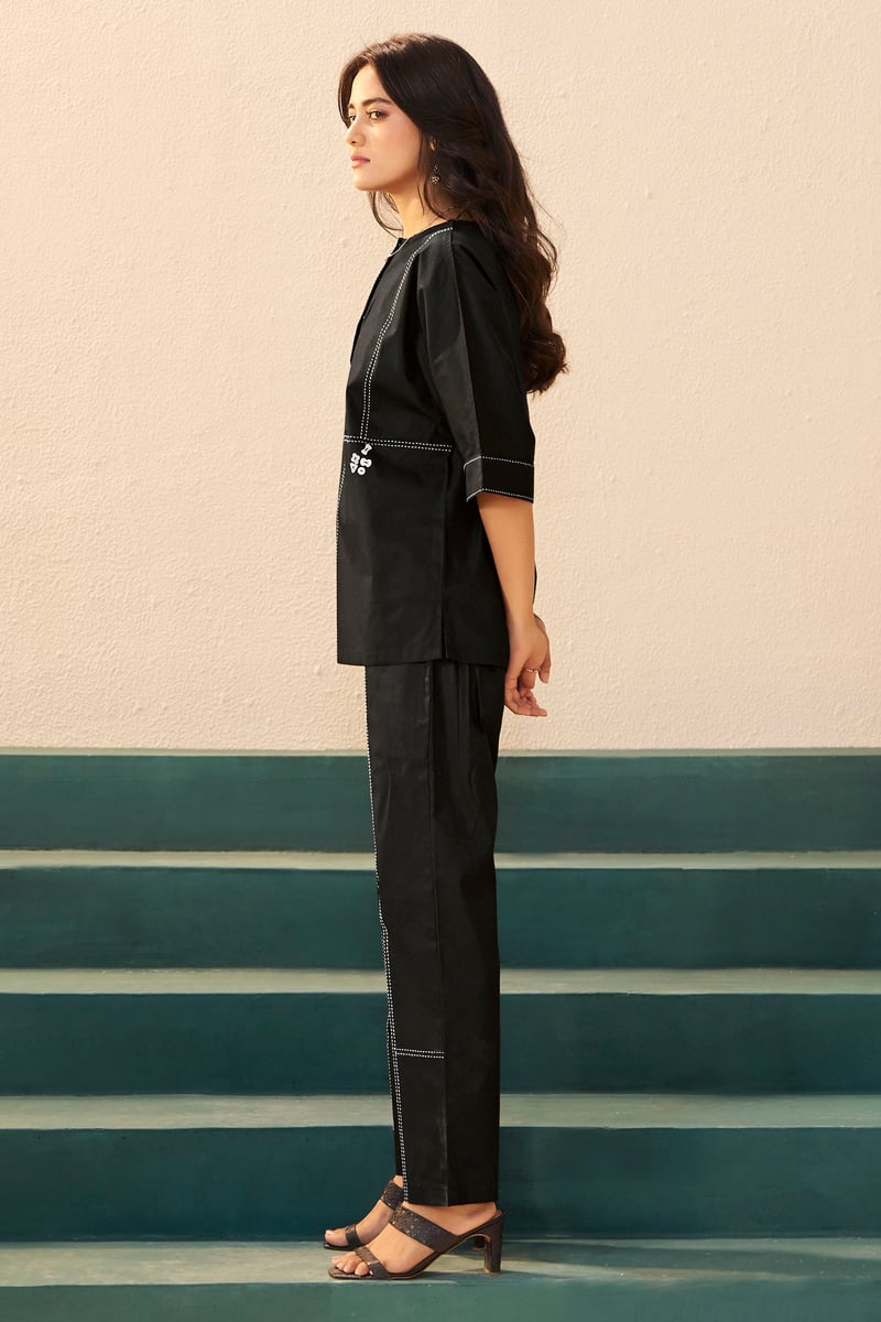 Black Poplin Co-ord Set with Contrast Stitching