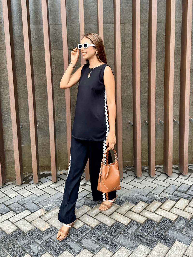 Navy Sleeveless Top and Wide-Leg Trousers Co-ord Set