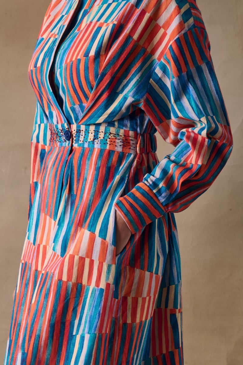 Asilah Stripe Maxi Faux Wrap Dress with Embellished Waist