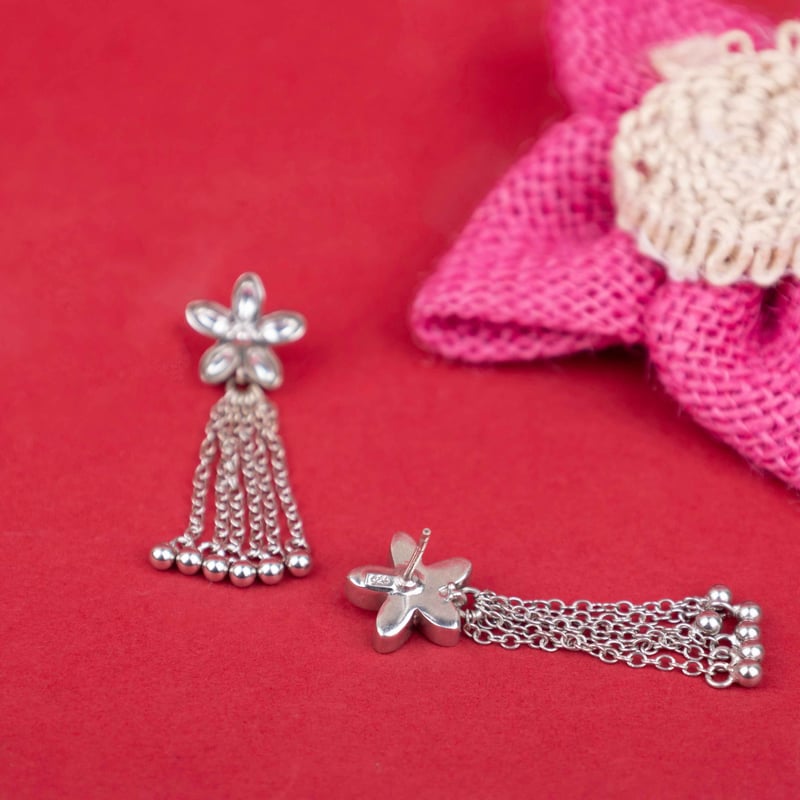 Essence Kundan Flower Chain Drop Earring