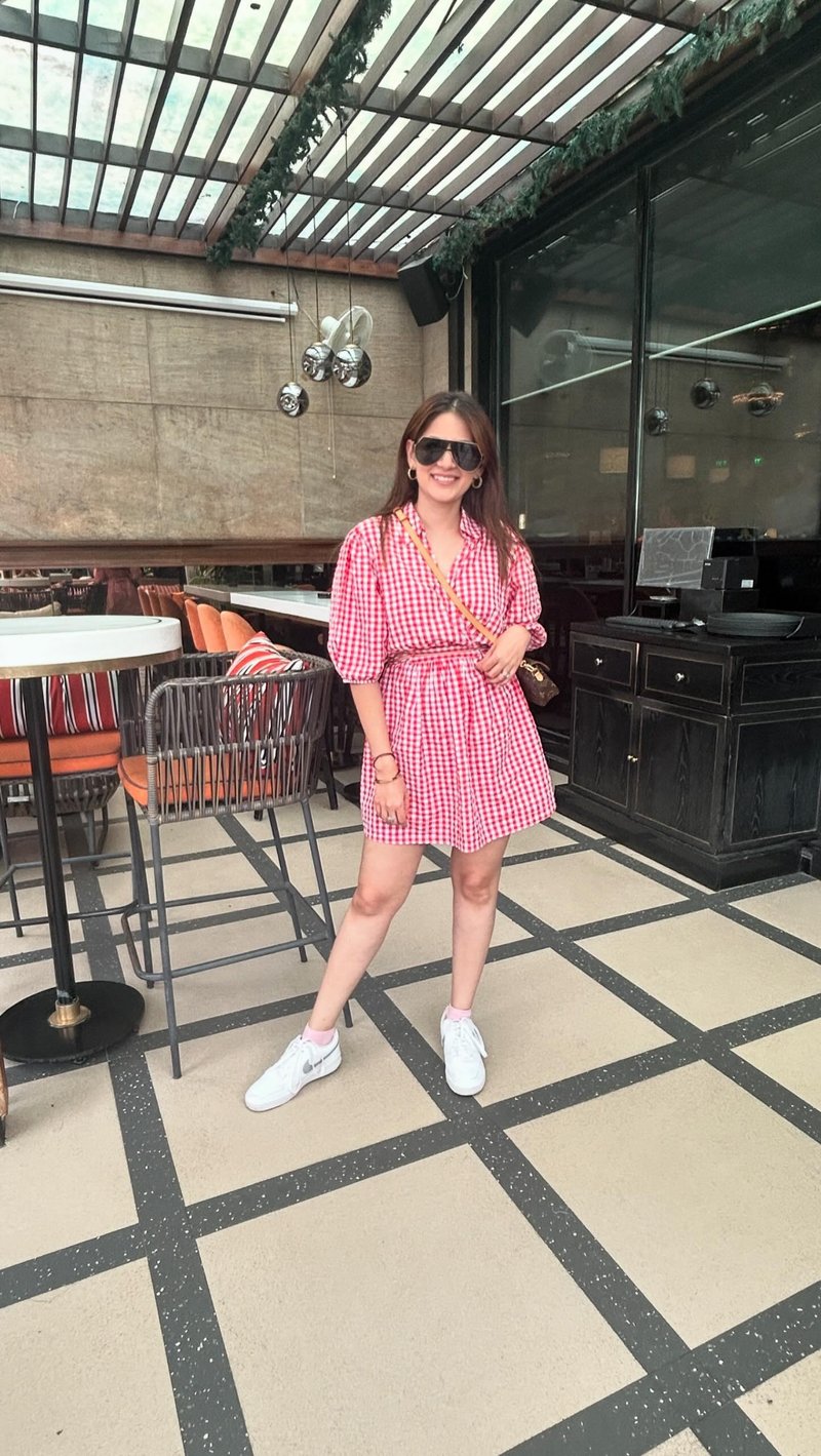 Red Gingham Mini Shirt Dress with Tie Waist